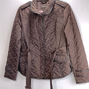 Cole Haan Quilted Brown Belted Jacket  Zip Closure with Two Front Pocket Size S